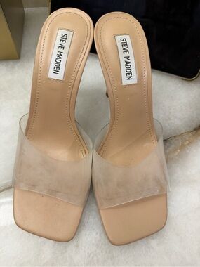 Steve Madden Nude Slip-On Mules with Clear Strap